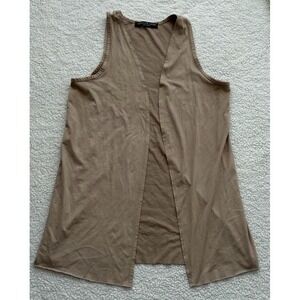 Womens Tan Faux Suede Vest Long Open Front Boho Western Lightweight One Size